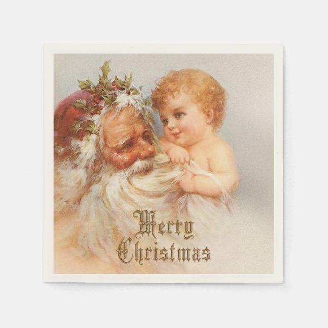 Vintage Santa Claus with Smiling Child Napkins (Front)