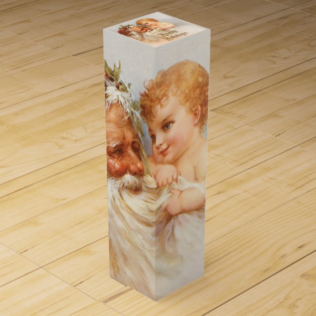 Vintage Santa Claus with Smiling Child Wine Box (Front)