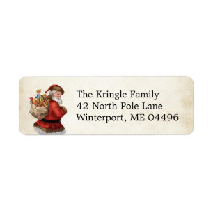 Vintage Santa Claus with Toys Christmas Return Label