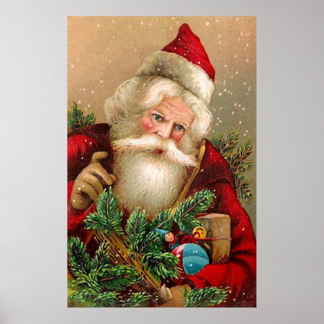 Vintage Santa Claus with Toys Poster (Front)
