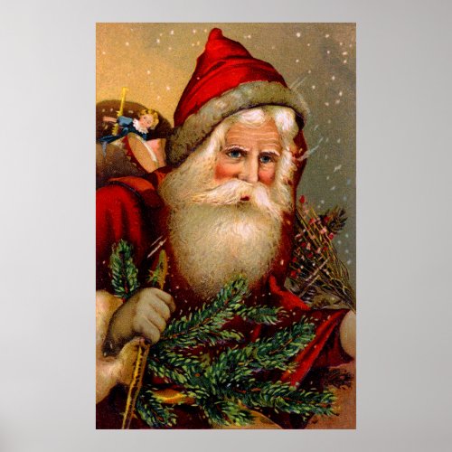Vintage Santa Claus with Walking Stick Poster