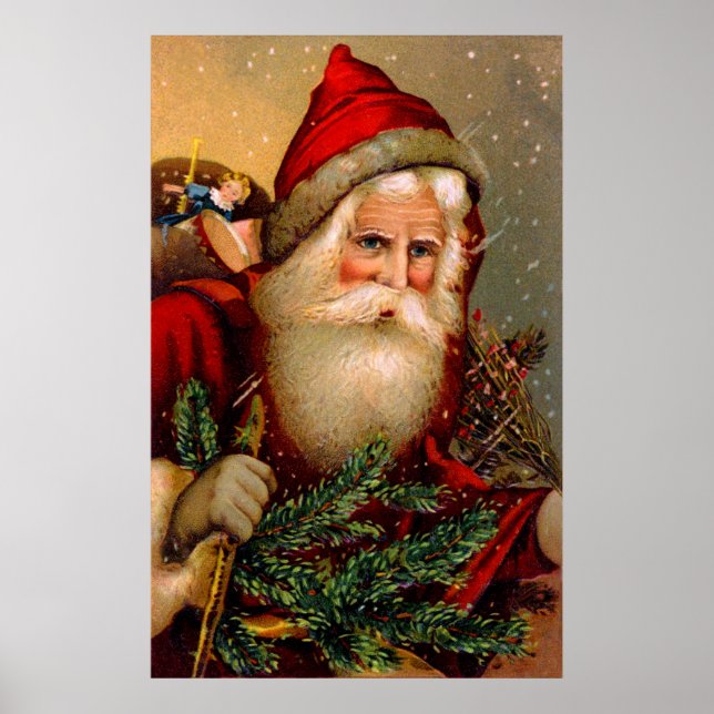 Vintage Santa Claus with Walking Stick Poster (Front)