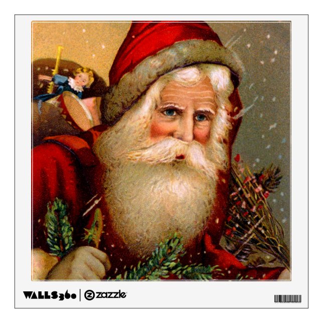 Vintage Santa Claus with Walking Stick Wall Decal (Front)