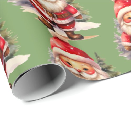 Vintage Santa Claus Wrapping Paper _ Green