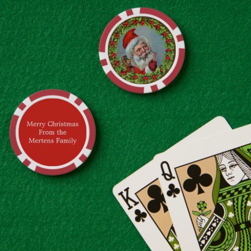 Vintage Santa Claus Wreath Merry Christmas Message Poker Chips