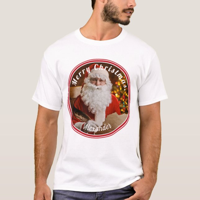 Vintage Santa Claus Writing Christmas Tree T-Shirt (Front)
