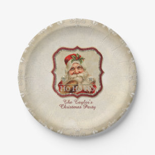 Vintage Santa Clause Ho Ho Ho Silver Glitter Party Paper Plates