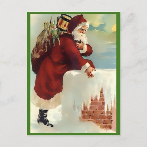 Vintage Santa Coming Down the Chimney Nice Copy Holiday Postcard