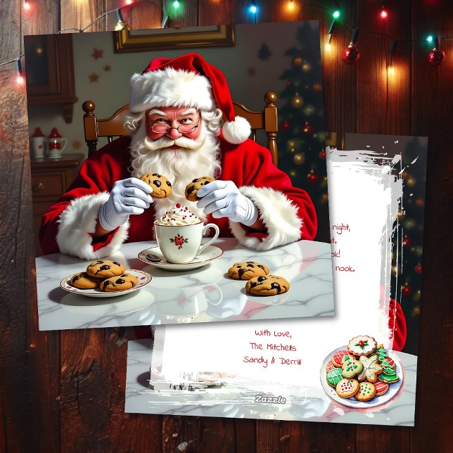 Vintage Santa, Cookies & Hot Cocoa Personalized Holiday Card (Creator Uploaded)