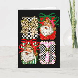 Vintage Santa Coquette Leopard Bow Preppy Christma Card