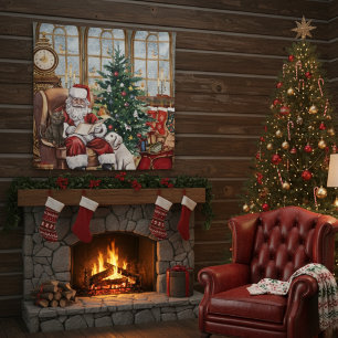 Vintage Santa Cozy Christmas Animals Backdrop