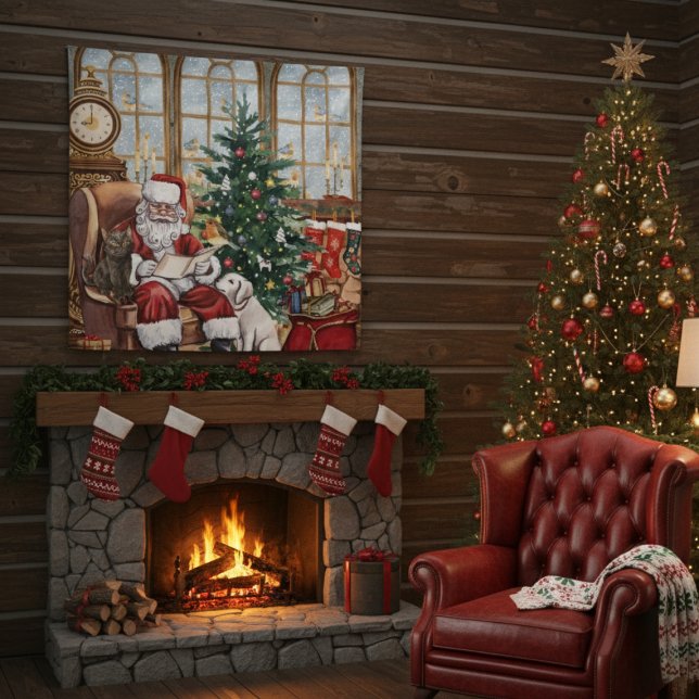 Vintage Santa Cozy Christmas Animals Backdrop (Creator Uploaded)