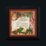Vintage Santa Damask Holly Candle Chrismas Box<br><div class="desc">COLOR PALETTE: Classic Christmas red, green and gold set the tone for this collection. DESIGN COLLECTION: Vintage Santa Damask. Buy this as a gift for your own family or as a Christmas gift for friends, family or co-workers! It's so easy to customize the family name in the template field. The...</div>