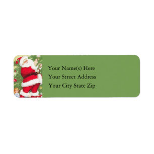 Vintage Santa Decorates Christmas Tree Label