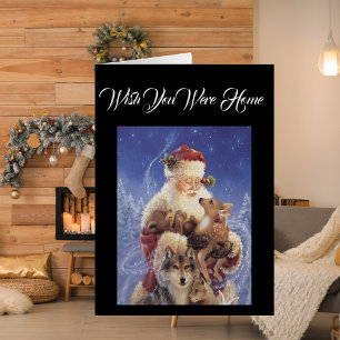 Vintage Santa Deer Bear Wolf Greeting Card