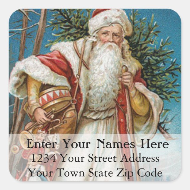Vintage Santa Delivers Toys and Tree Address Label (Front)