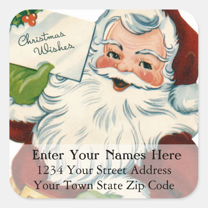 30 Custom Retro Santa Claus Personalized Address Labels 