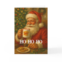 Vintage Santa Drinking Cocoa Christmas Card