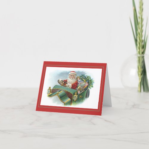 Vintage Santa Driving a Car Christmas Holiday Card