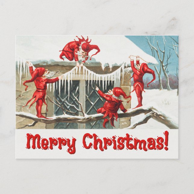 Vintage Santa Elves Holiday Postcard (Front)