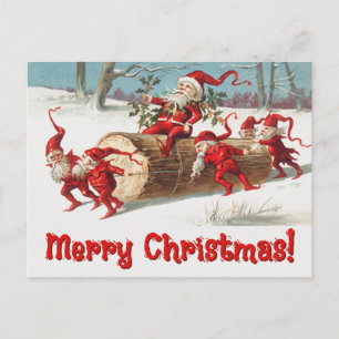 Vintage Santa Elves Holiday Postcard