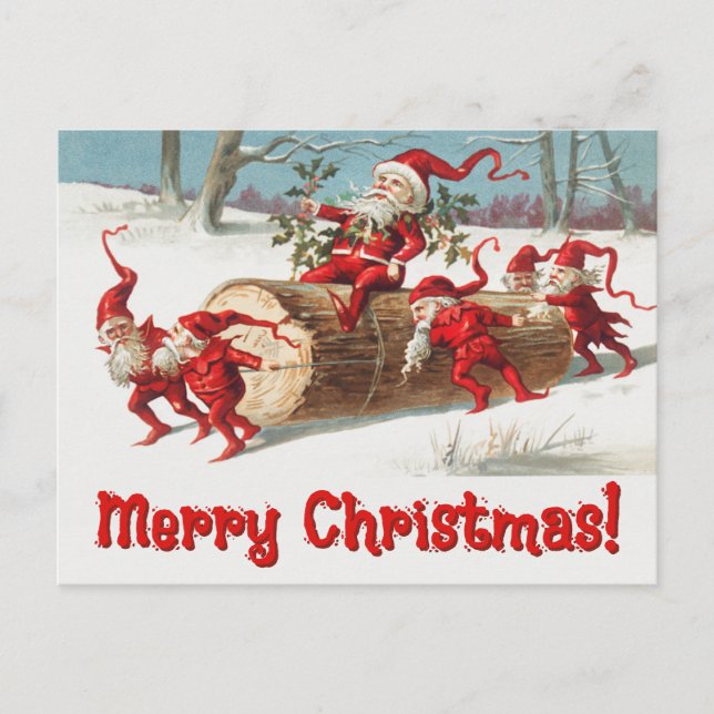 Vintage Santa Elves Holiday Postcard (Front)