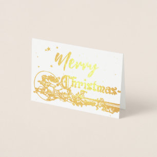 Vintage Santa & Elves Merry Christmas Foil Card