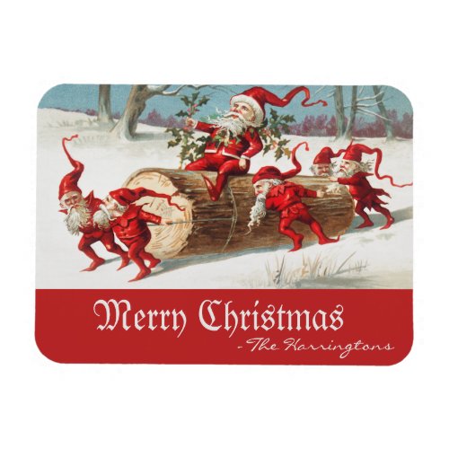 Vintage Santa Elves Merry Christmas Holiday Card Magnet
