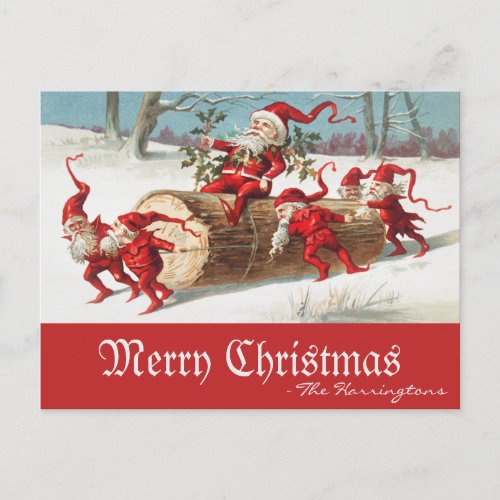 Vintage Santa Elves Merry Christmas Retro Holiday Postcard