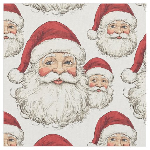 Vintage Santa Face White Fabric