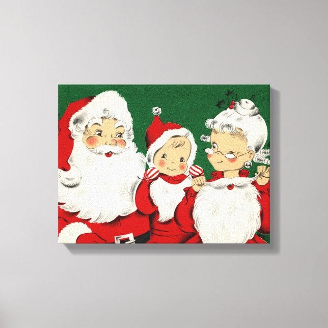 Vintage Santa Family Christmas Canvas Print (Front)