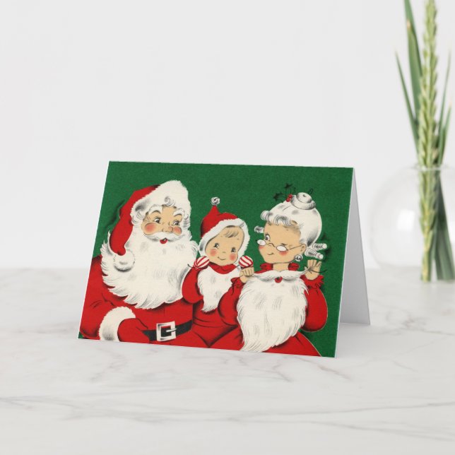 Vintage Santa Family Christmas Greeting Card (Front)