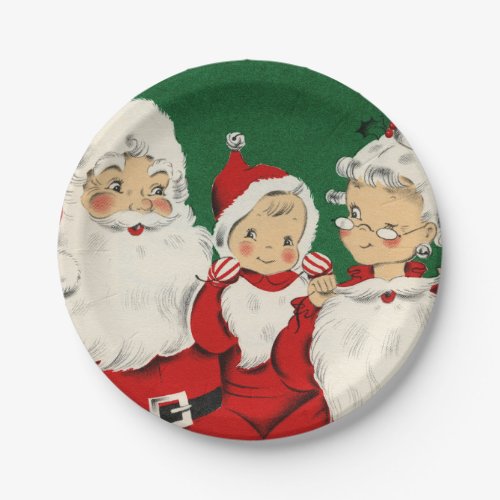 Vintage Santa Family Christmas Paper Plates