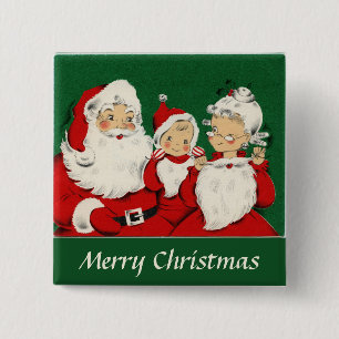 Vintage Santa Family Christmas Pinback Button
