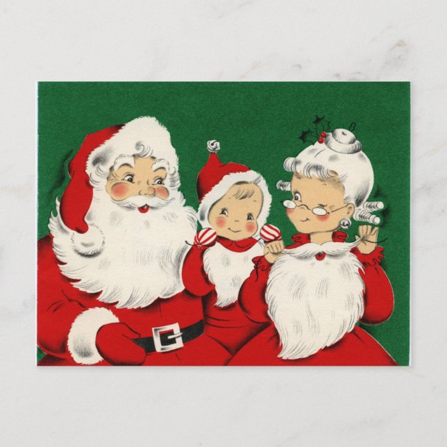 Vintage Santa Family Christmas Postcard (Front)