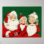 Vintage Santa Family Christmas Poster<br><div class="desc">Here's Santa with Mrs. Claus and baby Santa! Image from a Vintage Christmas Greeting Card.</div>