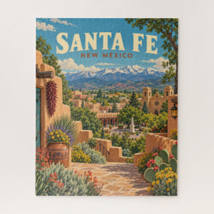 Vintage Santa Fe New Mexico Adobe Mountains Jigsaw Puzzle