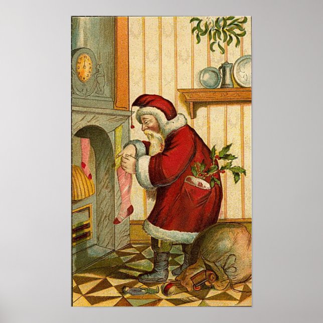 Vintage Santa Filling Stocking Poster (Front)