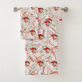 Vintage Santa Fleece Blanket Bath Towel Set