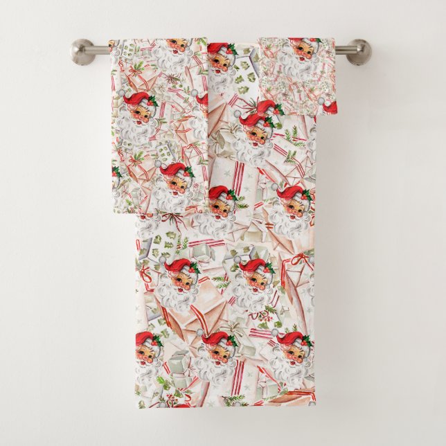 Vintage Santa Fleece Blanket Bath Towel Set (Insitu)