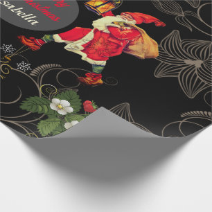 Vintage Santa Flowers Wrapping Paper