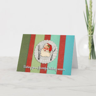 Vintage Santa fork spoon culinary Christmas card