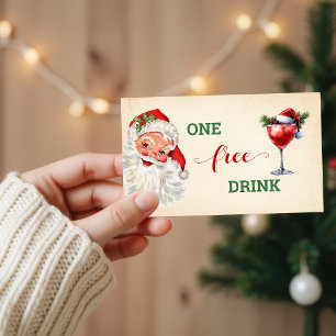 Vintage Santa Free Drink Christmas Party Ticket