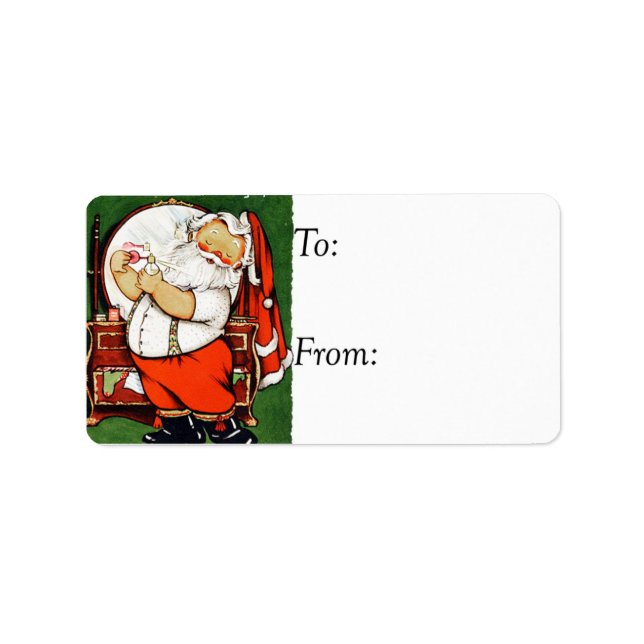 Vintage Santa Freshening Up Gift Tag (Front)