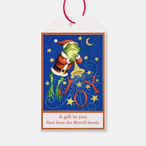 Vintage santa frog trumpet gift tags
