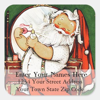 Vintage Santa Getting Ready Address Label by pjwuebker at Zazzle