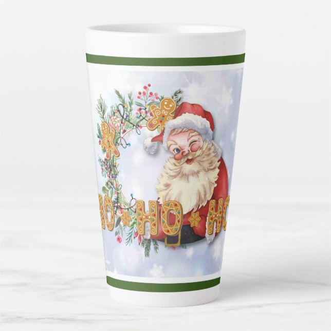 Vintage Santa & Gingerbread Ho-Ho-Ho Latte Mug (Front)