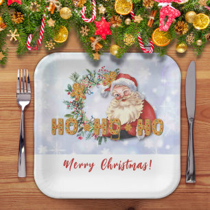 Vintage Santa & Gingerbread Ho-Ho-Ho Paper Plates