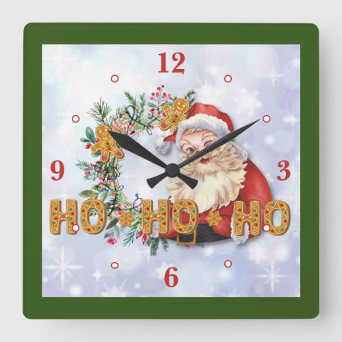 Vintage Santa  Gingerbread Ho_Ho_Ho Square Wall Clock