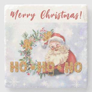 Vintage Santa & Gingerbread Ho-Ho-Ho Stone Coaster